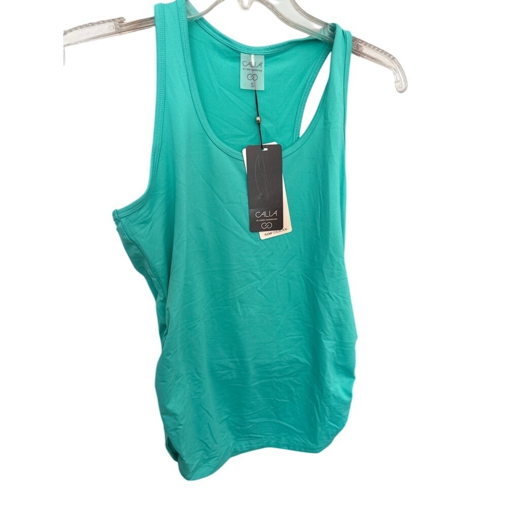 Calia by Carie Underwood Flow Ruched Sides Racerback Tank Sea Glass Green NWT S